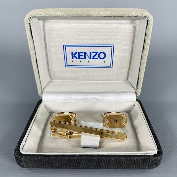 KENZO Gold Metal Monogram Cuff Links Tie Clip Set - Picture 4 of 6